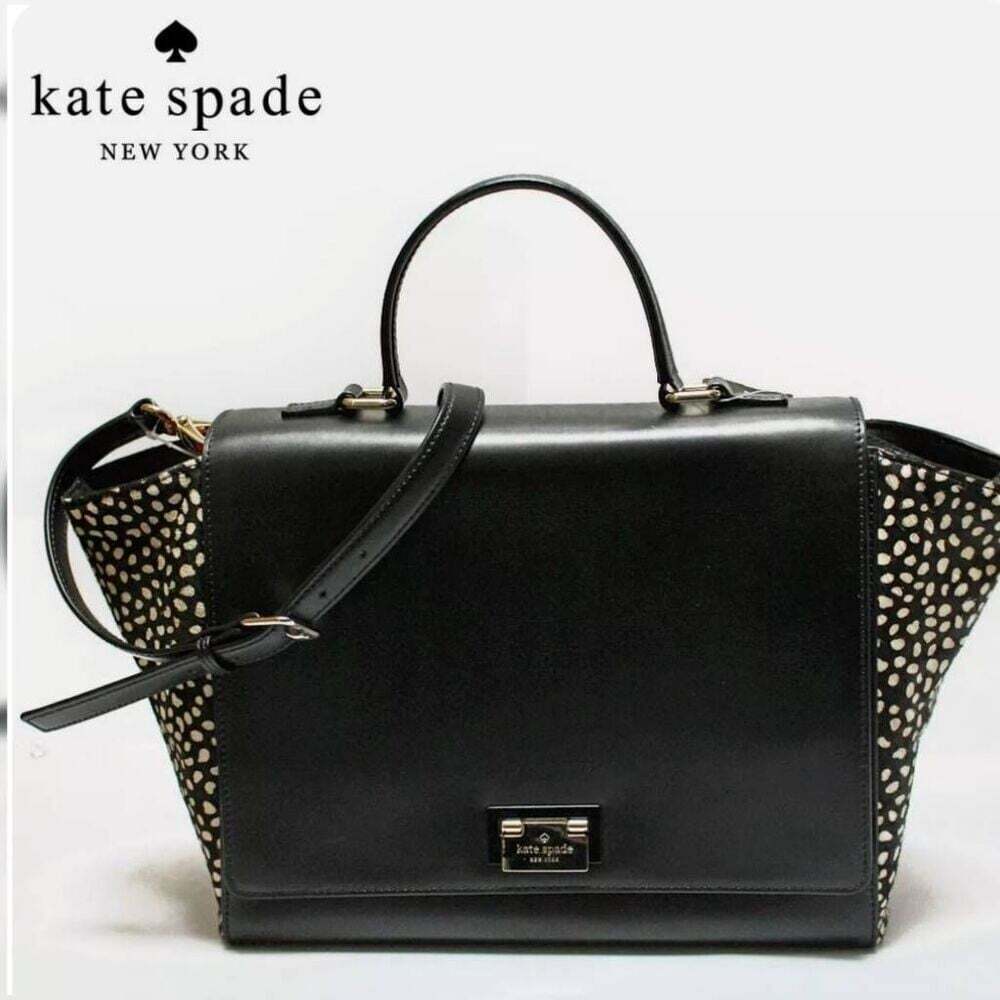 Kate Spade Black Leather Haircalf Spotted Satchel RARE